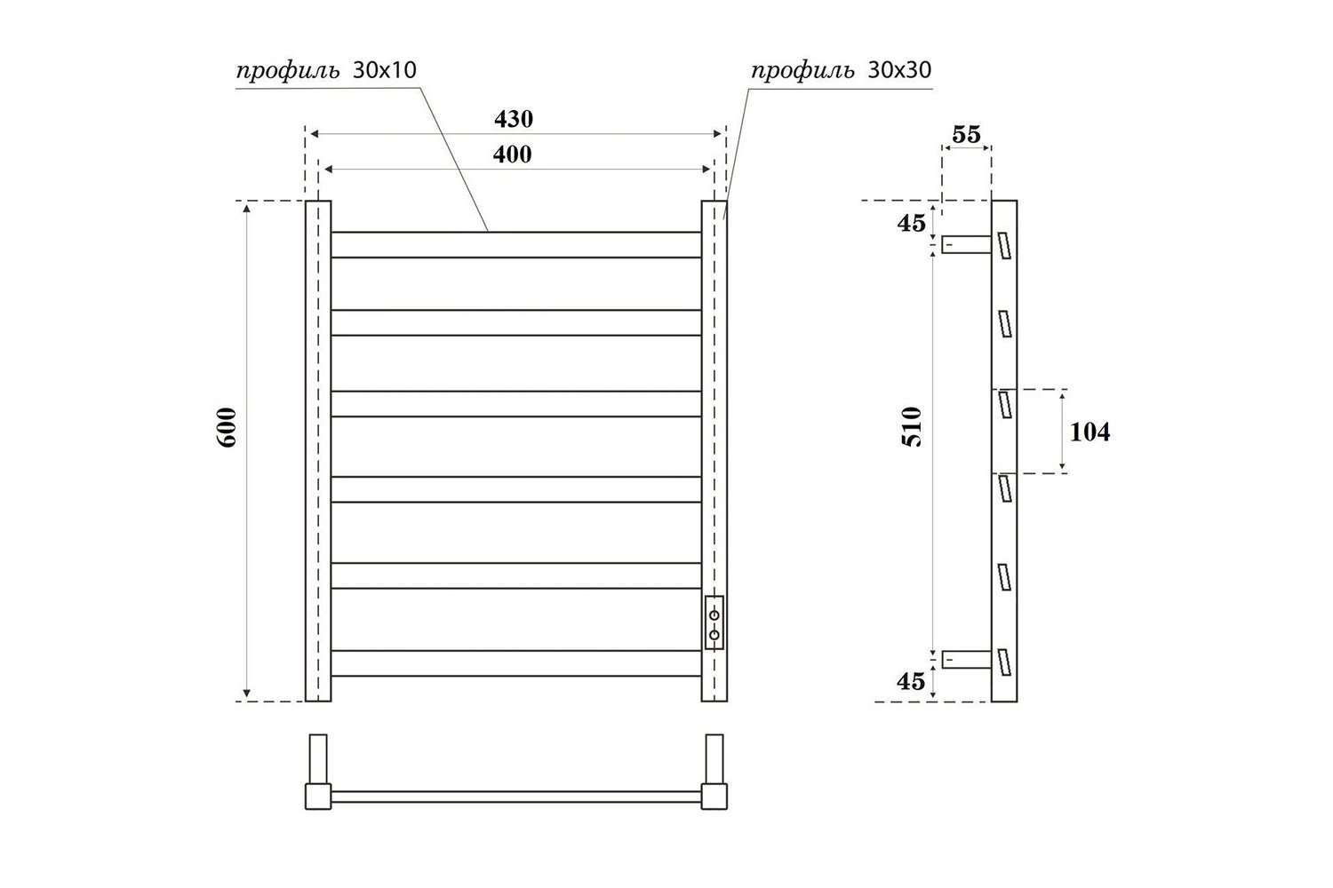 Полотенцесушитель POINT Атлант П6 PN18846B 43х60 см