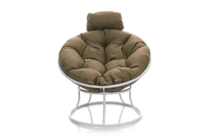 Изображение товара Кресло мини Папасан цвет каркаса белый, мягких элементов бежевый