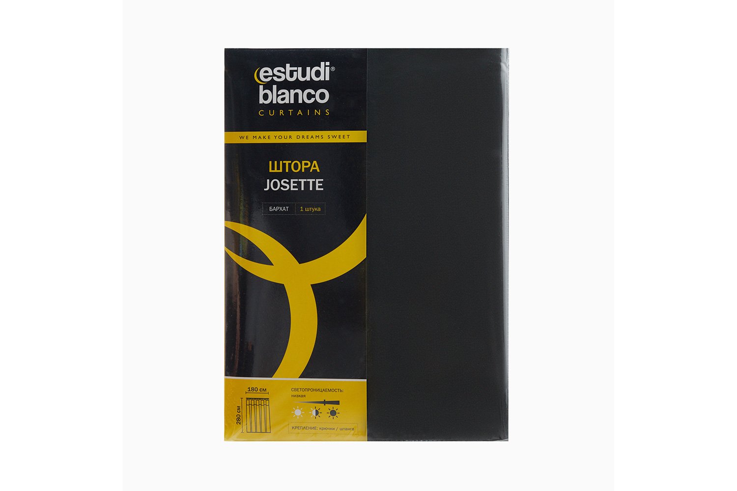 Штора ESTUDI BLANCO Josette 180х280 см, 1 шт., цвет чёрный