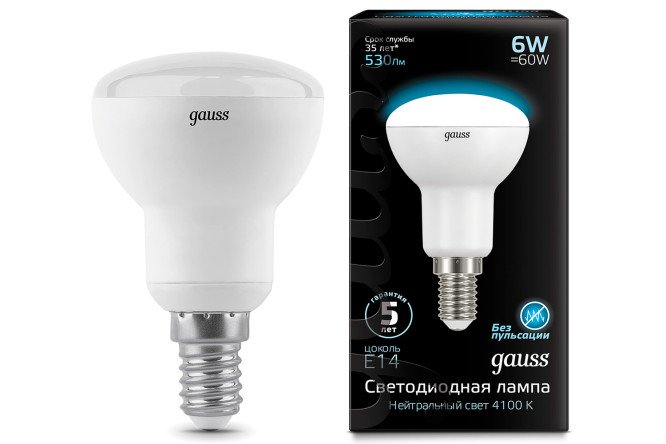 Изображение товара Лампа светодиодная Gauss Black E14, 6W, Рефлектор, 4100 К, Естественный