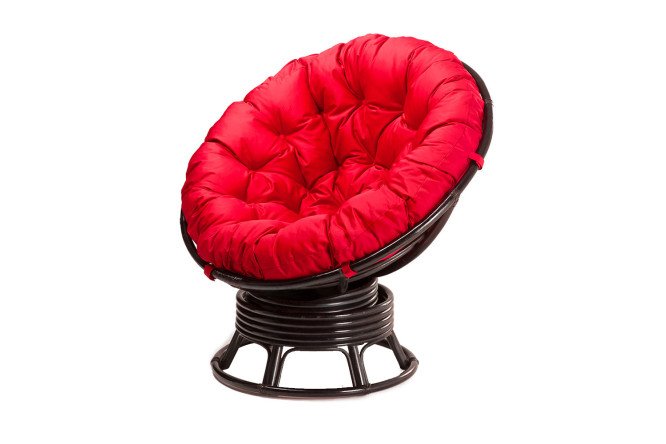 Изображение товара Кресло Папасан вращающееся цвет каркаса тёмно-коричневый, мягких элементов красный