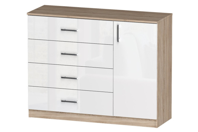 Изображение товара Комод Лайф 115х90х40 см белый бриллиант дуб Сонома надежный и стильный