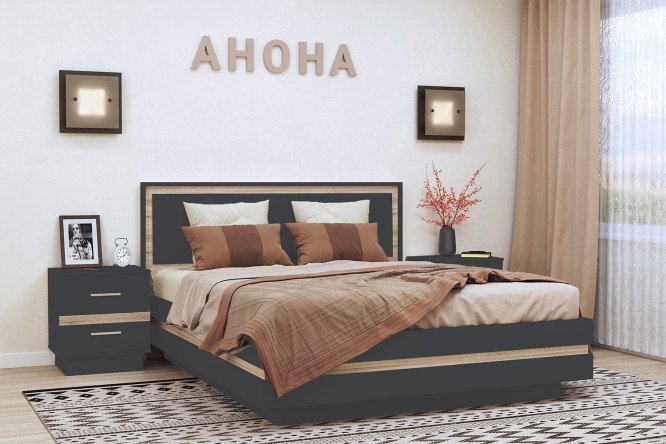 Кровать Анона цвет антрацит, дуб сонома 180х200 см