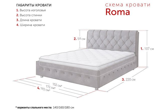 Кровать с подъёмным механизмом Roma цвет серо-сиреневый 160х200 см