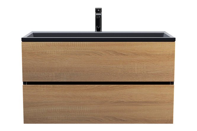 Изображение товара Тумба для ванной подвесная Barsa 298301044 90 см, цвет каркаса чёрный, фасада дуб Сонома