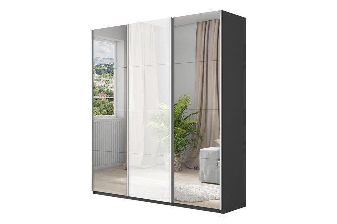 Изображение товара Шкаф-купе 3-дверный Cors 210х230 см серый диамант белый глянец зеркала