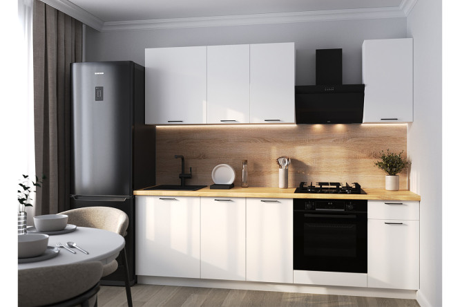 Изображение товара Современная кухня Хлоя 240х214х60 см с белым каркасом и айленд силк