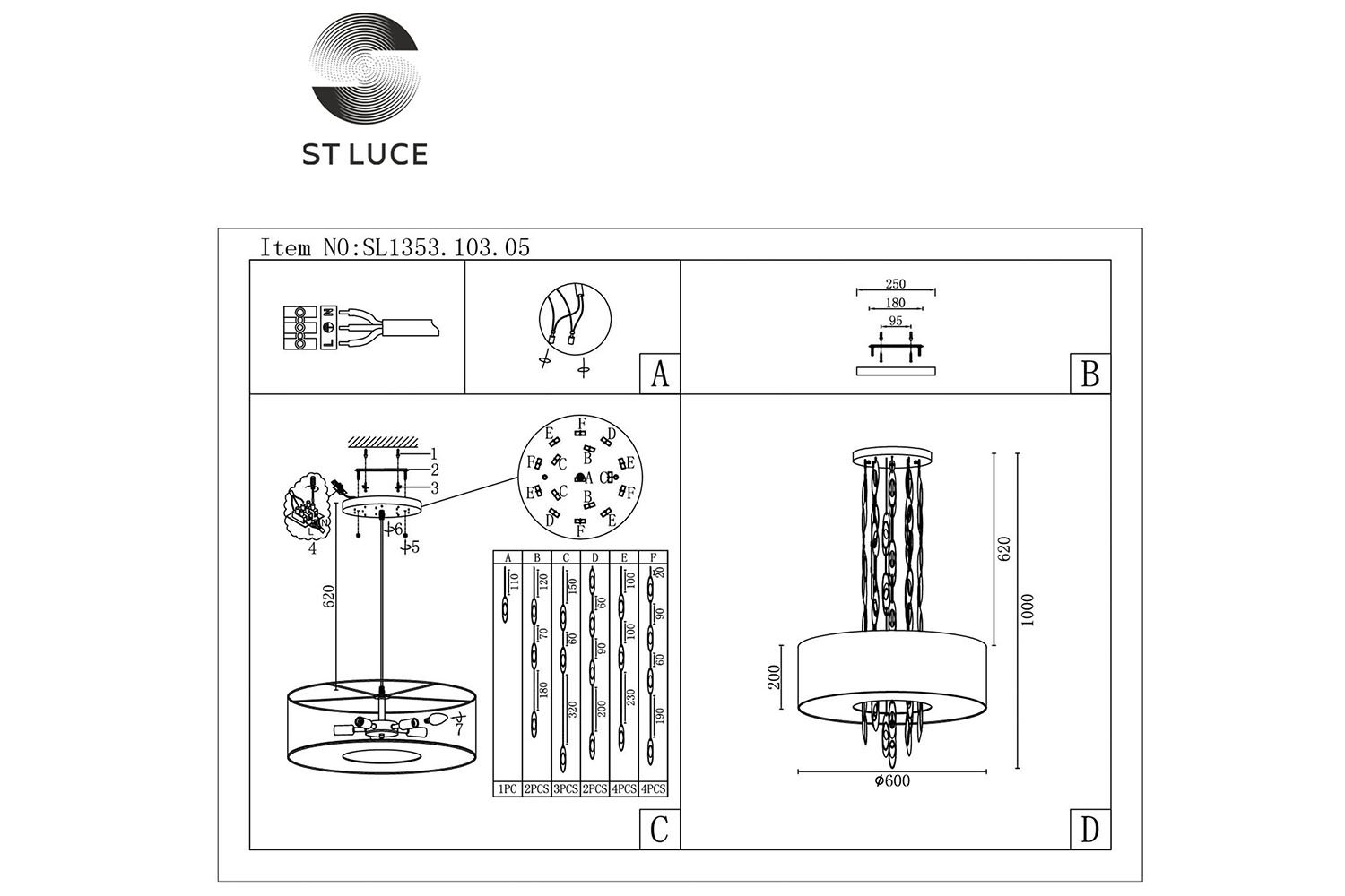Люстра ST LUCE Nettuno 42 кв.м., 60х20х60 см, E14