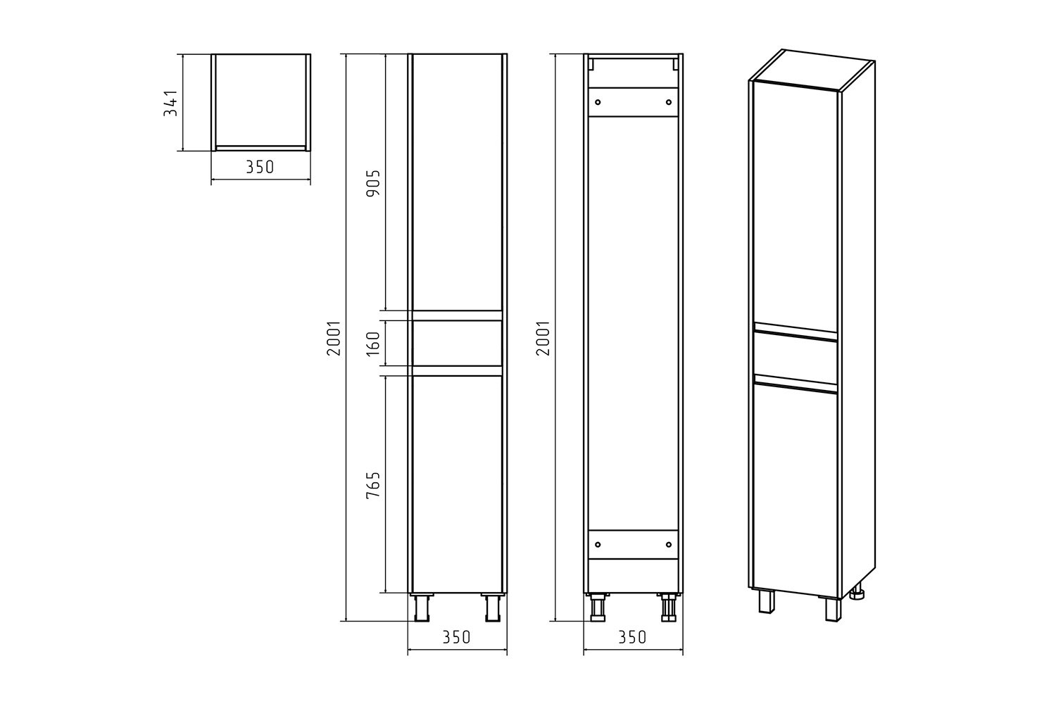 Шкаф-пенал Алиса 35 Э-Али0501-01Л с 1 ящиком Напольный, 35х200х34 см, Левый