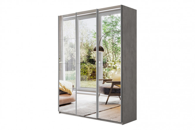 Изображение товара Шкаф-купе 3-дверный Cors 210х230 см, бетон светлый, фасады зеркало