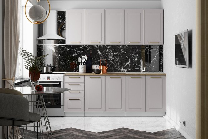 Изображение товара Кухонный гарнитур Милена 200х210х60 см, цвет каркаса белый, фасада шампань