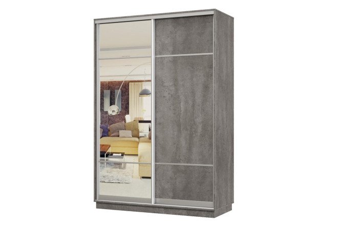 Изображение товара Шкаф-купе 2-дверный Практик 150х240х60 см, бетон, цвет профиля - серебро