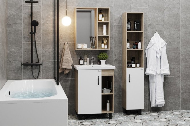 Изображение товара Ванный гарнитур Тимбер цвет каркаса дуб сонома, фасада белый