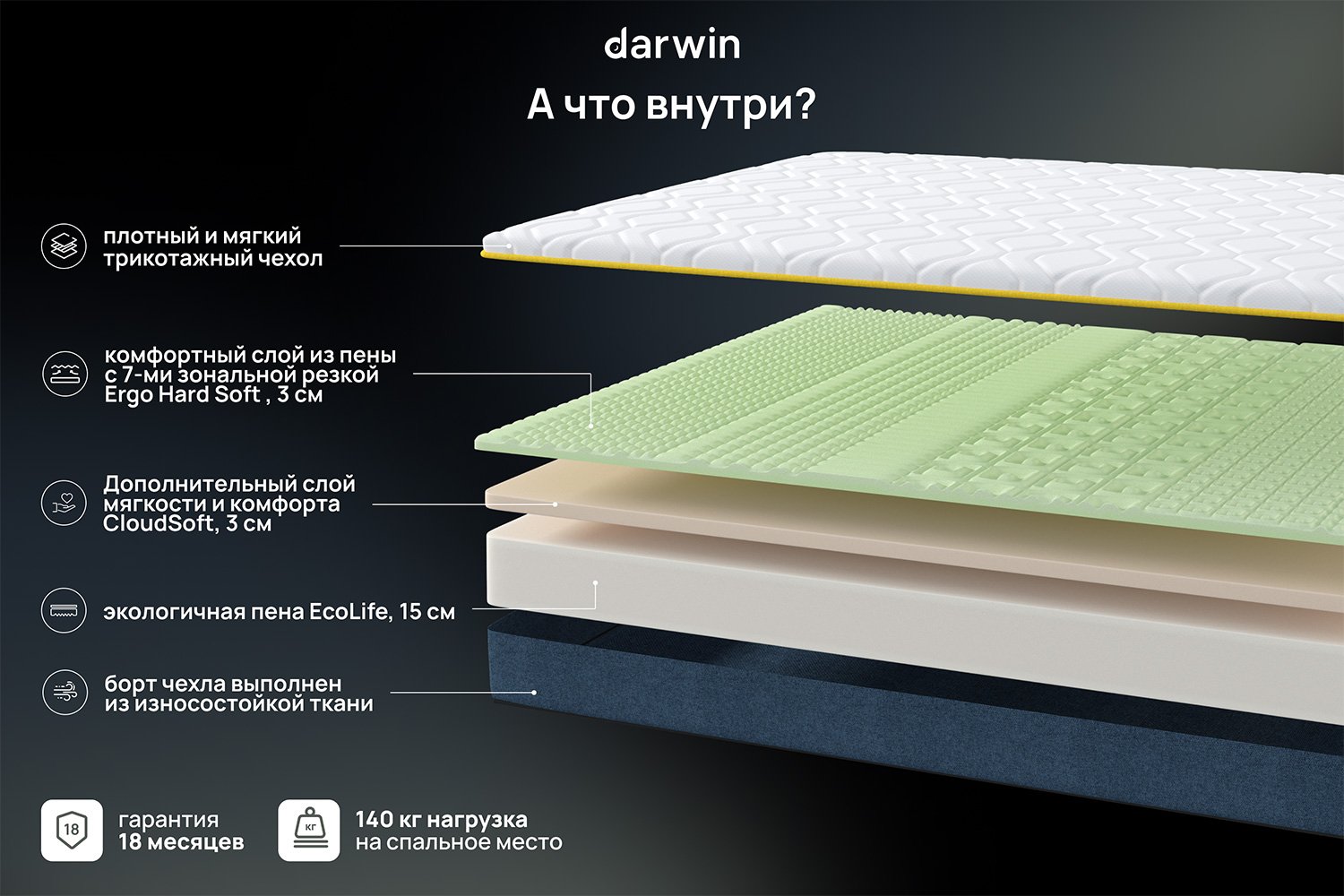 Матрас анатомический DARWIN Zone foam 80х200 см