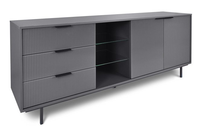 Изображение товара Стильный комод Флёр MD 190х45х75 см серый шагрень черный каркас