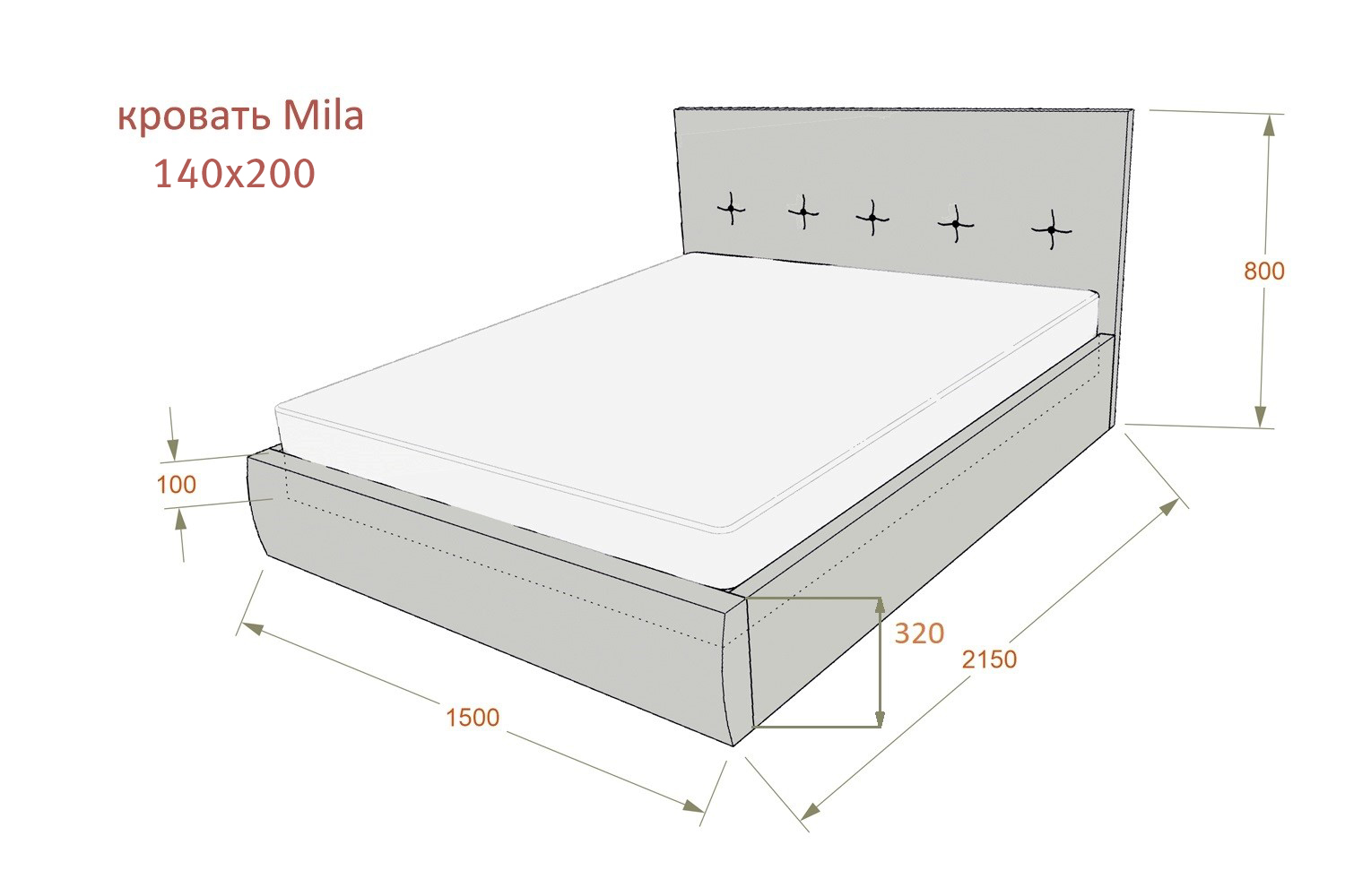 размеры кровати двуспальной с подъемным механизмом