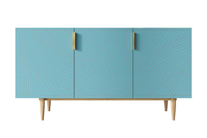 Изображение товара Комод Line с 3 дверками голубой и ореховый каркас 150х90х45 см
