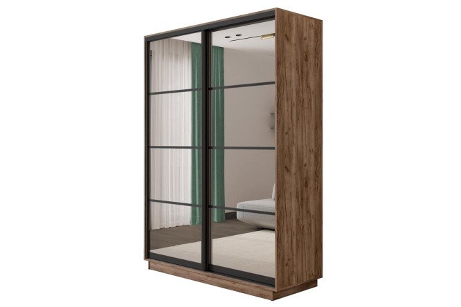 Изображение товара Шкаф-купе 2-дверный Slide-2 v.2 160х240х60 см, Дуб крафт табачный/чёрный профиль, с двумя зеркалами, с разделителями