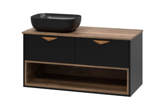 Изображение товара Подвесная тумба Bergen 105 см с раковиной дуб галифакс олово и чёрными фасадами