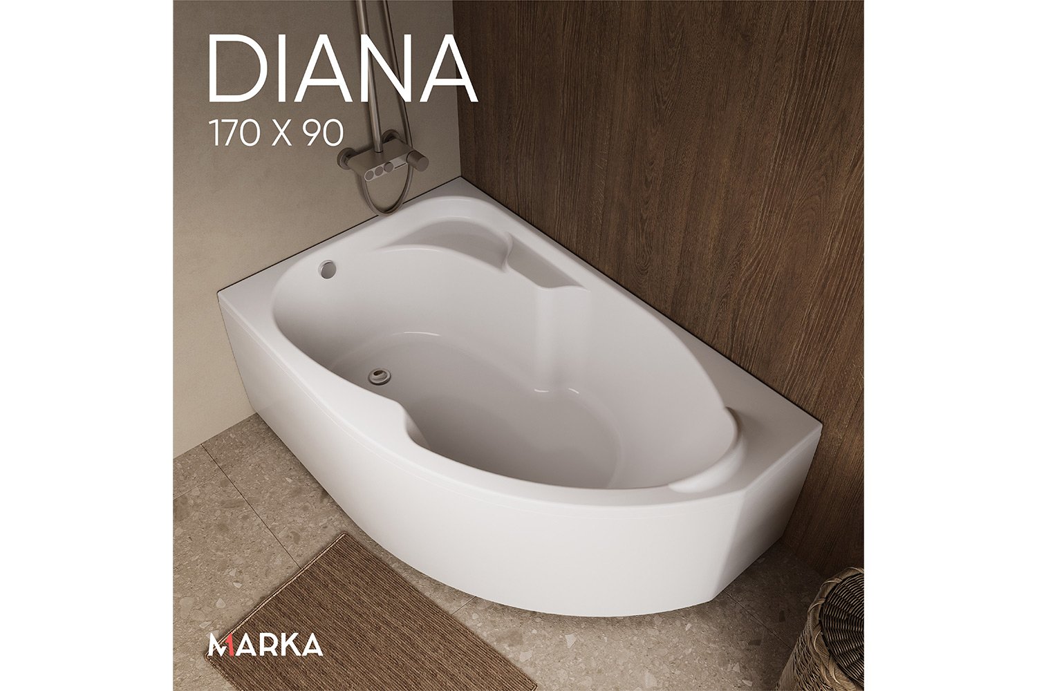 Ванна пристенная 1Marka Диана (Diana) L, левый, белый 170x90 см