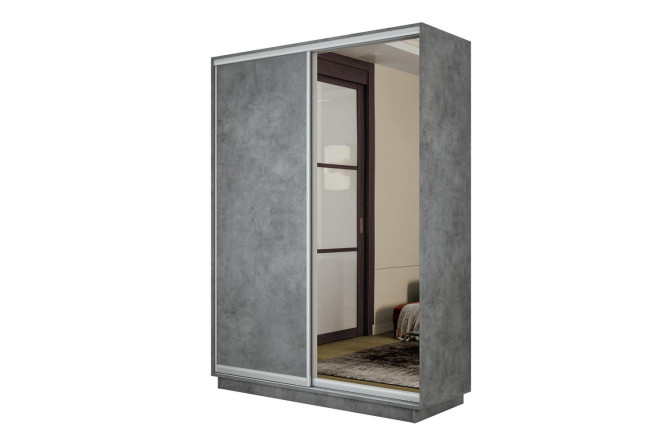 Изображение товара Шкаф-купе двухдверный Slide-2 v.2 140х240х45 см из бетона со серебром и зеркалом