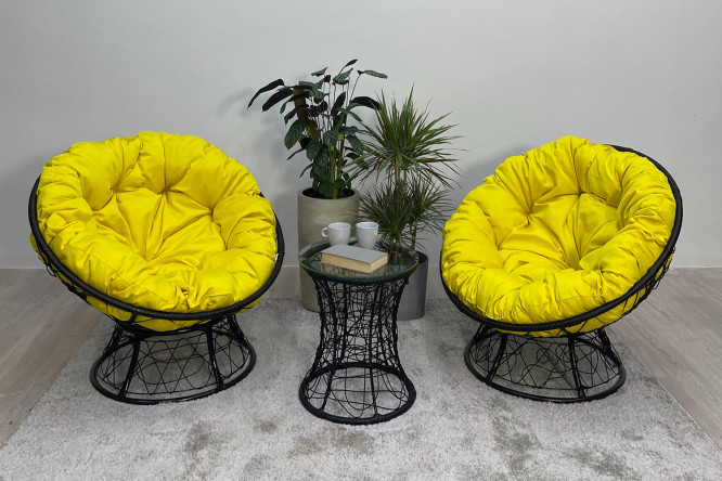 Изображение товара Садовый набор Папасан Плюс черный и желтый 2 шт 43x43x43 см