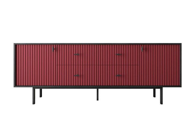 Изображение товара Комод Emerson с 2 дверками и 4 ящиками красный и черный 190х70х45 см