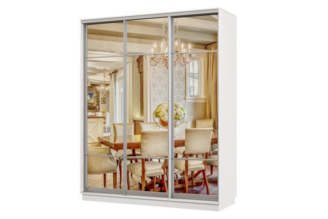 Изображение товара Шкаф-купе 3-дверный Практик 180х240х45 см, белый, цвет профиля - серебро