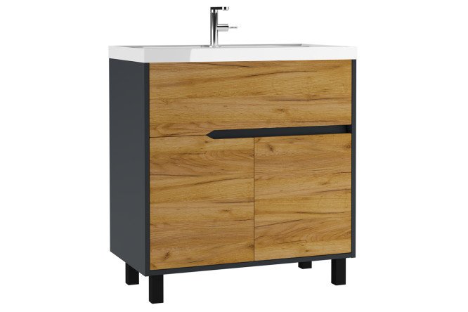 Изображение товара Тумба под раковину Домино Karat 80 см, антрацит/дуб Вотан