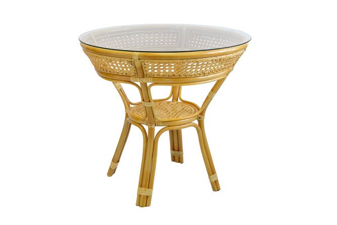 Изображение товара Стол Java 80 см стекло и натуральный ротанг для уютных интерьеров