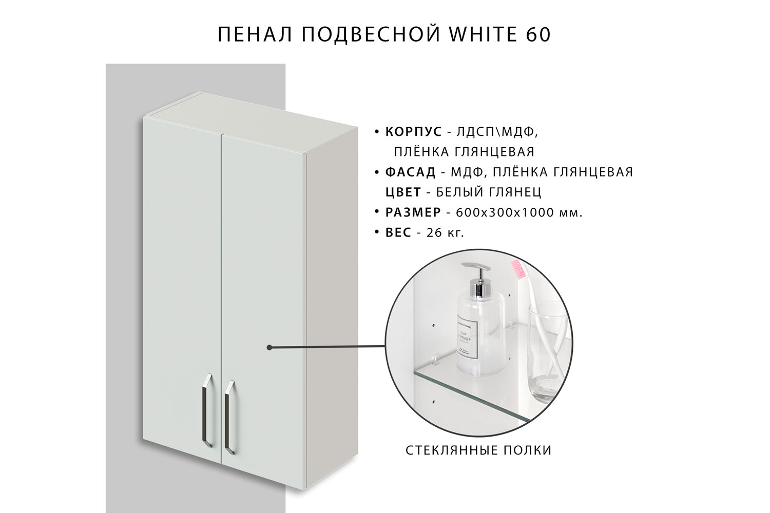 фото Пенал подвесной white итана