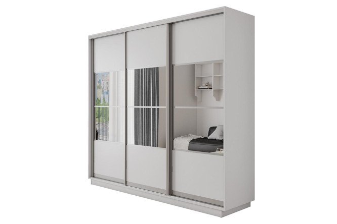 Изображение товара Шкаф-купе Оптима 3-дверный, белый снег, зеркало, 180х220х60.1 см