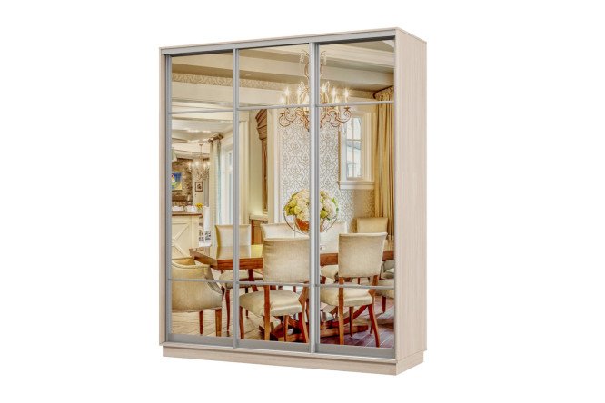 Изображение товара Трехдверный шкаф-купе Практик 22 180x220x60 см с зеркалами ясень шимо светлый