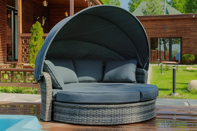 Изображение товара Шезлонг Violetta Серо-бежевый с серыми элементами, 195x74x195 см