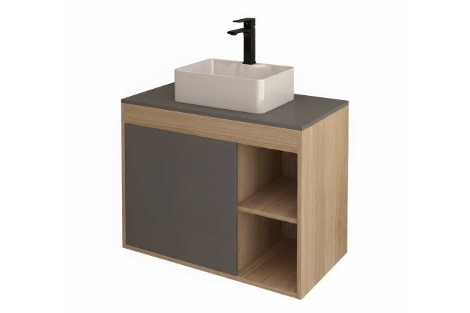 Изображение товара Подвесная тумба с раковиной TEYMI Nura 80 см дуб эврика графит матовый