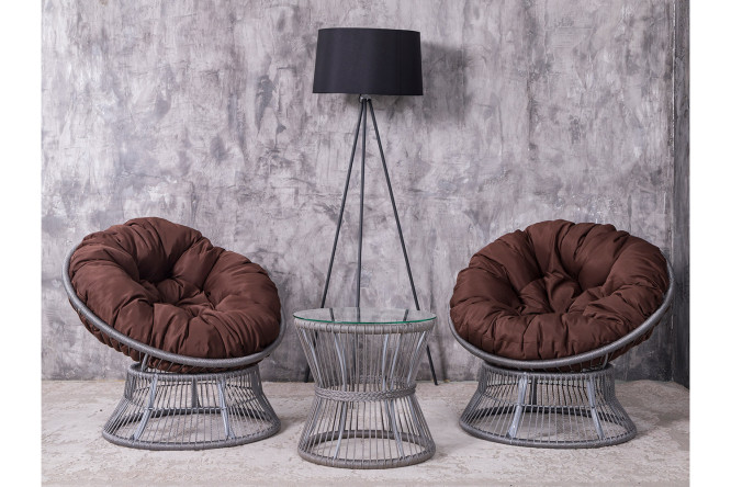 Изображение товара Набор садовой мебели Папасан Rope 2 стула светло-серый и коричневый