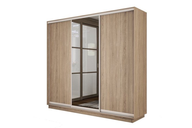 Изображение товара Трехдверный шкаф-купе Slide-2 v.2 210х220х45 см с зеркалом Сонома/серебро