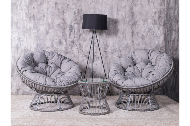 Изображение товара Набор садовой мебели Папасан Плюс серый светлый 2 шт. компактный и стильный