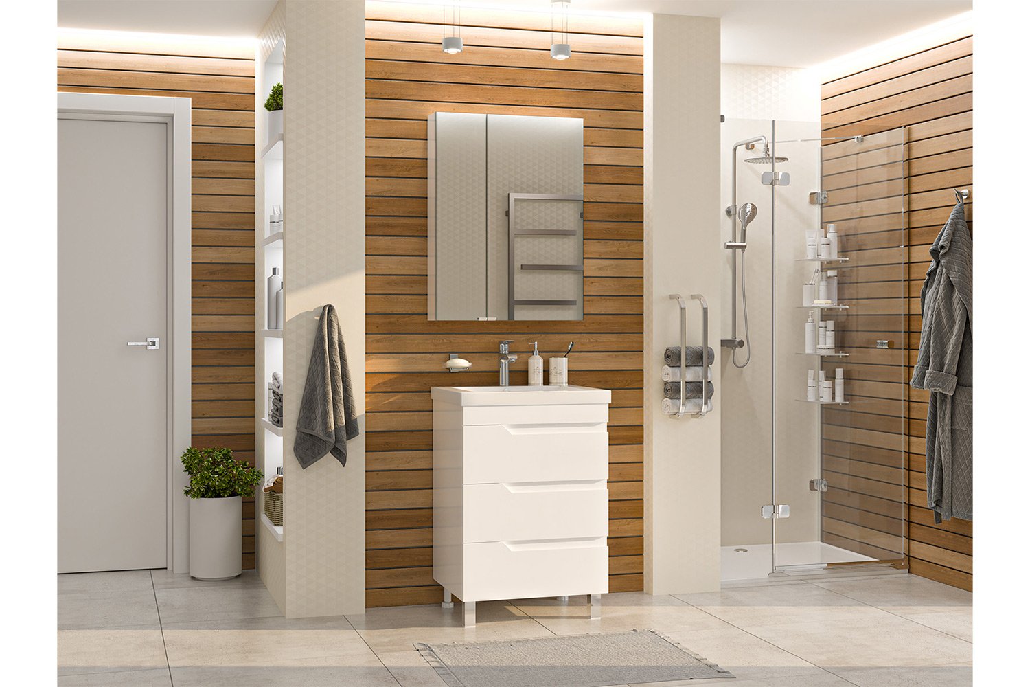 Тумба напольная Софт 60 П-Соф-01060-0113Я с 3 ящиками 58 см, цвет каркаса белый, фасада белый