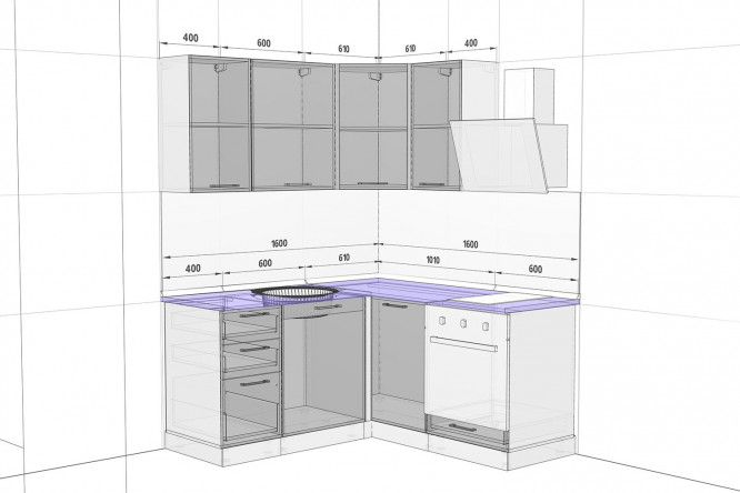 Модульная кухня угловая поэлементно