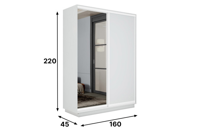 Шкаф-купе 2-дверный Slide-2 v.2 160х220х45 см, белый снег/чёрный профиль, с двумя зеркалами