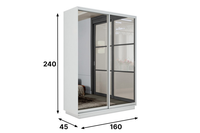 Шкаф-купе 2-дверный Slide-2 v.2 160х240х45 см, белый снег/серебро, с двумя зеркалами