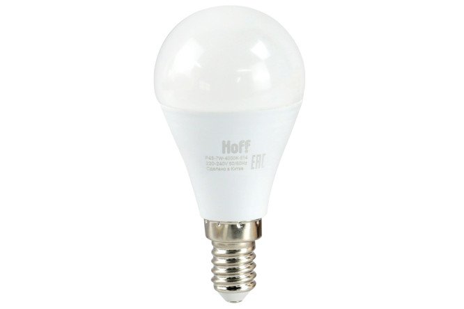 Изображение товара Лампа светодиодная HOFF E14, 7W, Шар, 4000 К, Естественный
