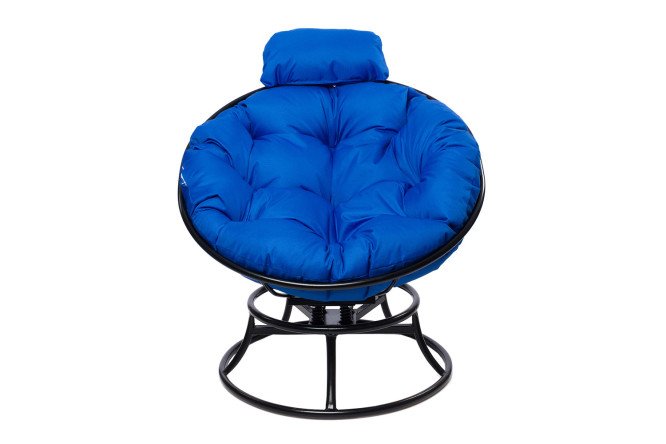 Изображение товара Кресло мини Папасан пружинка, чёрный каркас, синий элемент