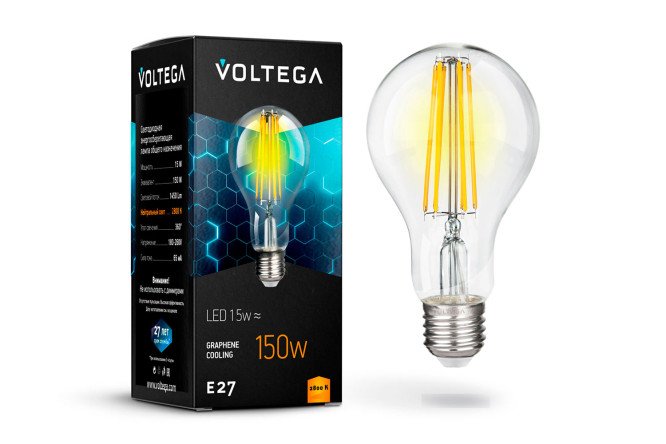 Изображение товара Лампа светодиодная VOLTEGA Crystal Graphene E27, 15W, Груша, 2800 К, Тёплый