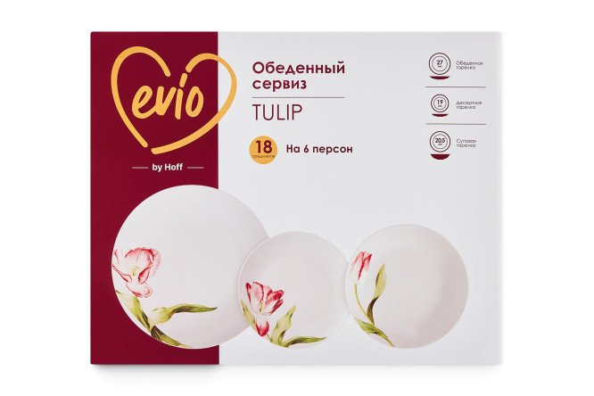 Фото 8 Обеденный сервиз EVIO Tulip на 6 персон 18 предм., Фарфор