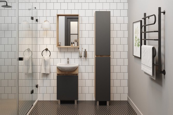 Изображение товара Ванный гарнитур  Милтон 45 напольный, серый, дуб сонома