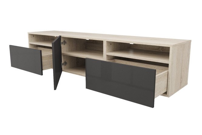 Изображение товара Тумба Оскар Амика 180х38 см с доводчиками дуб сонома и черный глянец