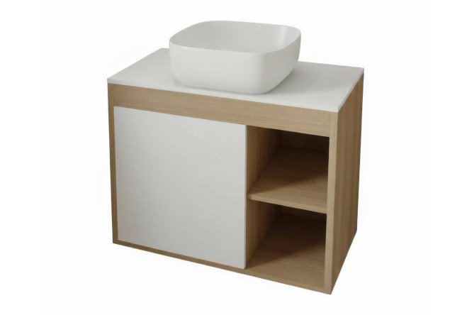 Изображение товара Подвесная тумба с раковиной TEYMI Nura 80 см дуб эврика белый матовый