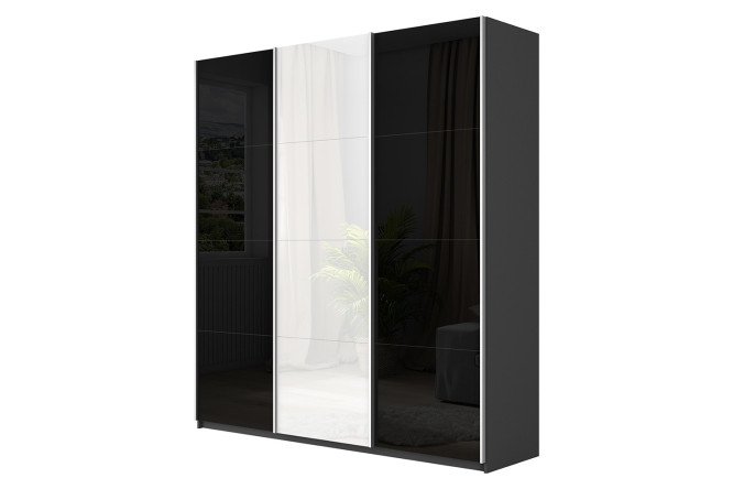 Изображение товара Шкаф-купе 3-дверный Cors 180х230 см, серый диамант, фасад белый глянец, чёрный